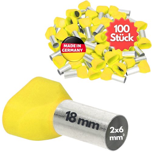 Kalitec AET618GE Ð´Ð²ÑƒÐ¶Ð¸Ñ‡Ð½Ð¸ Ð½Ð°ÐºÑ€Ð°Ð¹Ð½Ð¸Ñ†Ð¸ 2x6mmÂ² Ð¶ÑŠÐ»Ñ‚Ð¸ 18mm Ð´ÑŠÐ»Ð³Ð¸ 100 Ð±Ñ€Ð¾Ñ