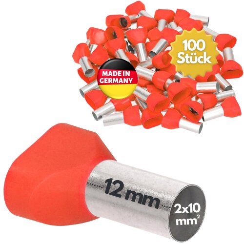 Kalitec AET1012RT Zwillingsaderendhülsen 2x10mm² rot 12mm lang 100 Stück