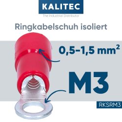 Kalitec RKSRM3 ring cable lug 0,5-1mm² insulated M3 red