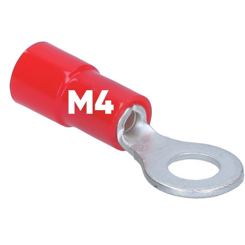 Kalitec RKSRM4 Ringkabelschuh 0,5-1,5mm² isoliert M4 rot