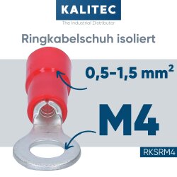 Kalitec RKSRM4 Ringkabelschuh 0,5-1,5mm² isoliert M4...
