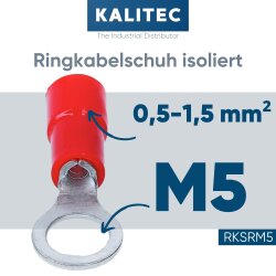 Kalitec RKSRM5 ring cable lug insulated 0,5-1mm² M5 red