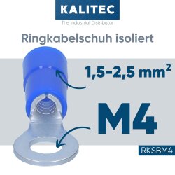 Kalitec RKSBM4 Ringkabelschuh 1,5-2,5mm² isoliert M4 blau