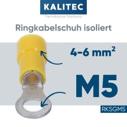 Kalitec RKSGM5 Ringkabelschuh 4-6mm² isoliert M5 gelb