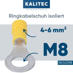 Kalitec RKSGM8 Ringkabelschuh 4-6mm² isoliert M8 gelb
