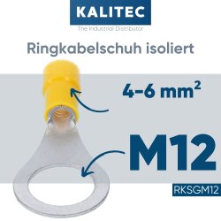 Kalitec RKSGM12 Ringkabelschuh 4-6mm² isoliert M12 gelb