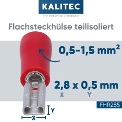 Kalitec FHR285 Flachsteckhülse 2,8x0,5 rot 0,5-1,5mm²  teilisoliert
