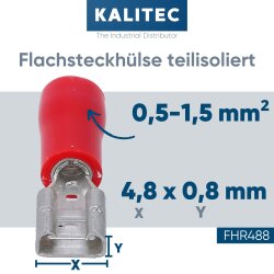 Kalitec FHR488 Flachsteckhülse 4,8x0,8 rot 0,5-1,5mm²  teilisoliert