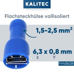 Kalitec FHVB638 Flachsteckhülse 6,3x0,8 blau...