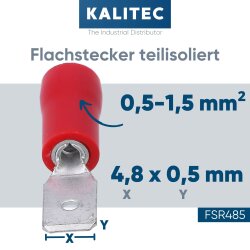 Kalitec FSR485 blade terminals 4,8x0,5mm red 0,5-1,5mm² partly insulated