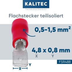 Kalitec FSR488 Flachstecker 4,8x0,8mm rot 0,5-1,5mm²...