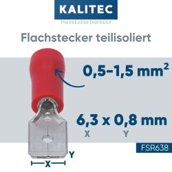 Kalitec FSR638 Flachstecker 6,3x0,8mm rot 0,5-1,5mm² teilisoliert