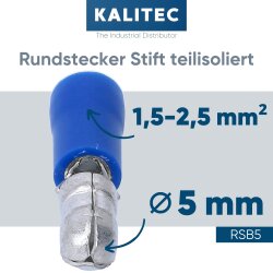 Kalitec RSB5 Rundstecker Stift 5mm blau teilisoliert