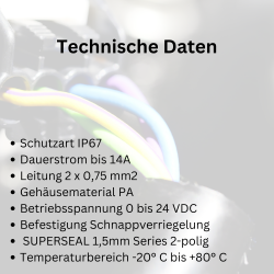 SuperSeal 2 polig mit angespritztem 10 m PUR Kabel 2x0,75 mm² vorkonfektionierte Leitung mit Buchse 932073