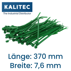 Kalitec kabeļu saites 370x7,6 zaļš komplektā 100