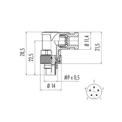 Bağlayıcı 99-0413-70-05 yuvarlak konnektör 5 pinli açılı IP67