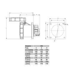 PCE 345-6 CEE nástěnná zásuvka přímá (120x120) 125A 5p 6h IP67 POWER TWIST