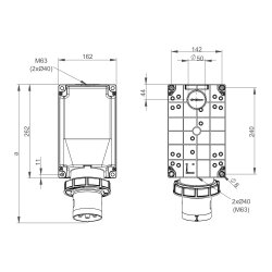 PCE 545-6 Spina CEE da parete 125A 5p 6h IP67 POWER TWIST