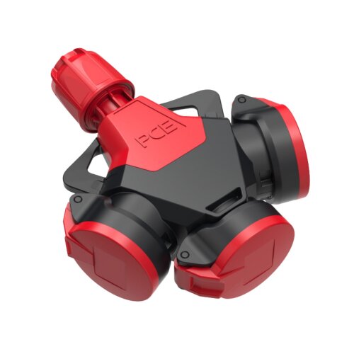 PCE 253822-sr5 3-veis kobling TopTaurus2 solid gummi med hengslet deksel nat 5p IP54 rød