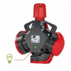 PCE 253842-sr 3-cestná spojka TopTaurus2 pevná guma s výklopným krytom nat LED IP54 červená