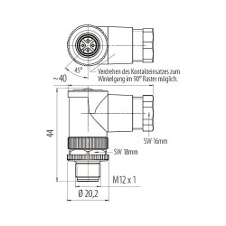binder 99-0429-27-04 M12 Winkelstecker 3-polig, Schraubklemme, ungeschirmt, IP67, 4,0–6,0 mm