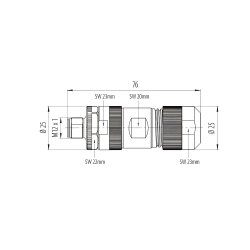 binder 99-0639-29-05 M12 L Kabelstecker 4+FE, ungeschirmt, Schraubklemme, IP67, 8,0–13,0 mm
