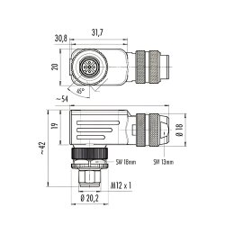 binder 99-1437-822-05 M12 Winkelstecker 5-polig, schirmbar, Schraubklemme, IP67, 6,0–8,0 mm