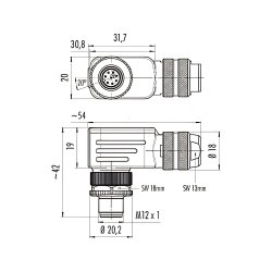 binder 99-1487-822-08 M12 Winkelstecker 8-polig, schirmbar, Schraubklemme, IP67, 6,0–8,0 mm