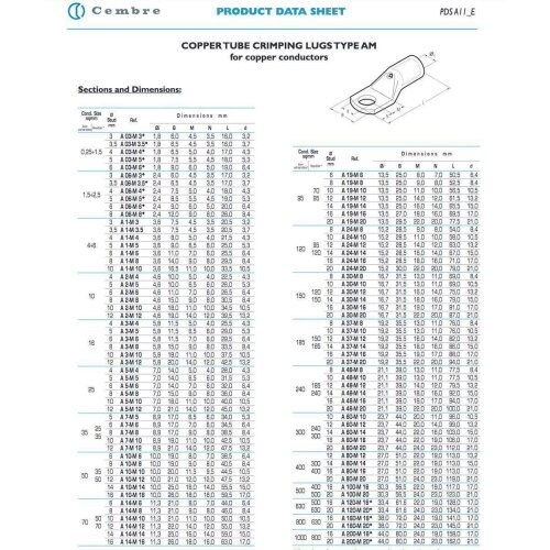Pack Of 10 Kalitec HR4-8 Standard Tube Cable Lugs 4 Mm² M8 I