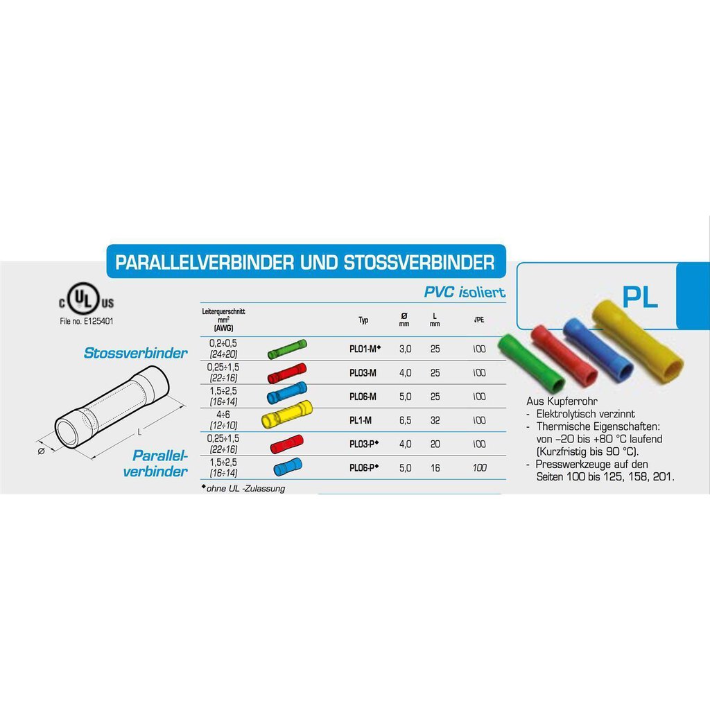 Stossverbinder PVC Isoliert Kabel Quetsch verbinder rot blau gelb 0,5-6,0 mm² 