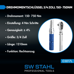 SW-Stahl 03817L Drehmomentschlüssel, 3/4" Zoll, 150-750 Nm