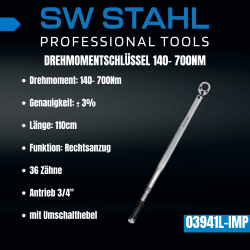 SW-Stahl 03941L-IMP 扭矩扳手，3/4" 英寸，140-700 Nm