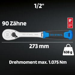 Trinquete reversible SW-Stahl 06092L, 1/2" pulgada, 1.075 Nm
