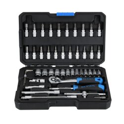 SW-Stahl 07748L Steckschlüsselsatz 1/4" Zoll Sechskant I Werkzeugkoffer 48-teilig I Knarrenkasten klein I Ratschenkasten für Auto I Nusskasten mit Ratsche I Steckschlüssel und Bitsatz