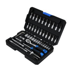 SW-Stahl 07748L Steckschlüsselsatz 1/4" Zoll Sechskant I Werkzeugkoffer 48-teilig I Knarrenkasten klein I Ratschenkasten für Auto I Nusskasten mit Ratsche I Steckschlüssel und Bitsatz