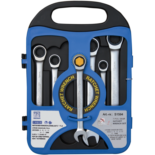 SW-Stahl S1594 kombinationsspärrnyckelsats, multiprofil, 8-19 mm, 7 delar