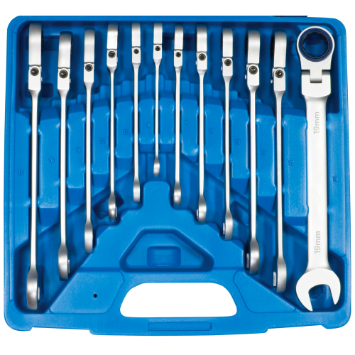 SW-Stahl S1597 kombinationsspärrnyckelsats, 8-19 mm, med led, 12 delar