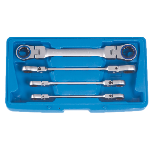 Juego de llaves de trinquete combinadas dobles SW-Stahl S1592, 10-19 mm, con articulación, 4 piezas