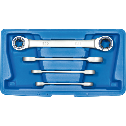 SW-Stahl 03415L Juego de llaves de trinquete combinadas dobles, perfil E, E6-E24, 4 piezas