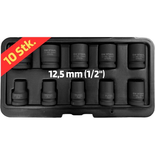 SW-Stahl 07950L IMPACT-Steckschlüsseleinsätze, 1/2", 10-24 mm, 10-teilig