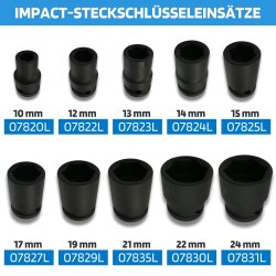 SW-Stahl 07950L IMPACT-Steckschlüsseleinsätze, 1/2", 10-24 mm, 10-teilig