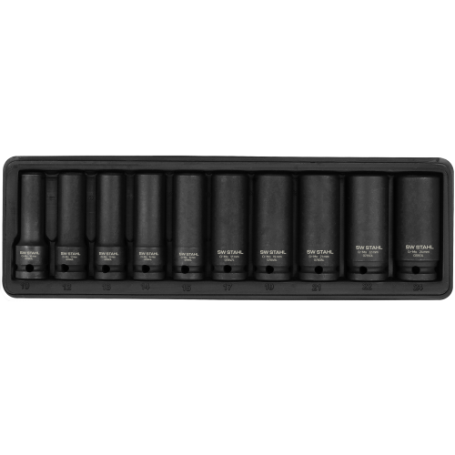 SW-Stahl 07960L IMPACT-Steckschlüsseleinsätze, 1/2", 10-24 mm, tief, 10-teilig