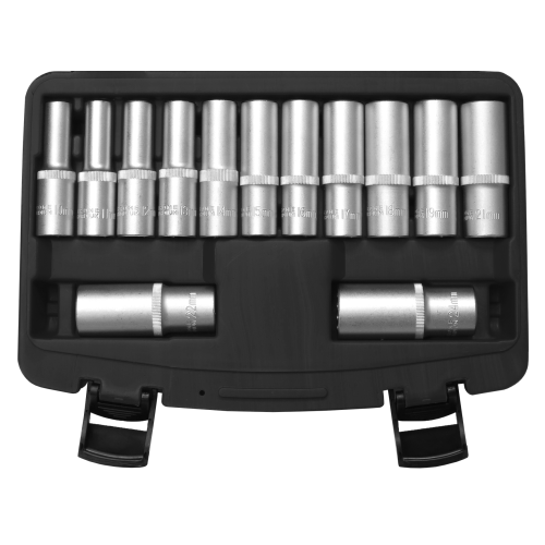 SW-Stahl 05632L Socket wrench inserts, 1/2", twelve-point, 10-24 mm, deep, 13 pieces